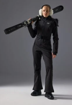 SKI SUIT WITH ADJUSTABLE BELT AND DETACHABLE FUR HOOD - Snowsuit - Black -Mode Kleidung 2ecdde382a2949a69ad1f31fa5871d8b