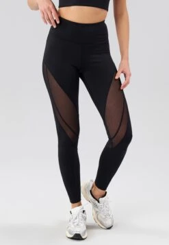 FULL LENGTH HIGH RISE LEGGINGS WITH MESH PANELS - Leggings - Black