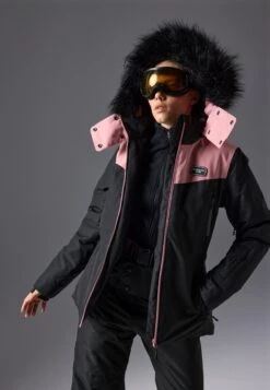 SKI JACKET WITH DETACHABLE FUR HOOD - Ski Jacket - Black/light Pink