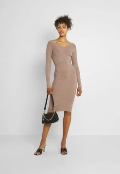 Even&Odd V AUSSCHNITT RIPP MINI STRICKKLEID - Etuikleid - Taupe -Mode Kleidung 929af90d26cd44d7be6e782dc92d13c8