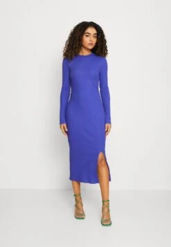 Even&Odd CIRC LONG SLEEVES MIDI HIGH SLIT DRESS - Strickkleid - Blue
