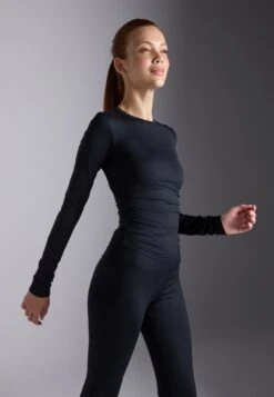 LONG SLEEVE TOP WITH SIDE RUCHING - Long Sleeved Top - Black